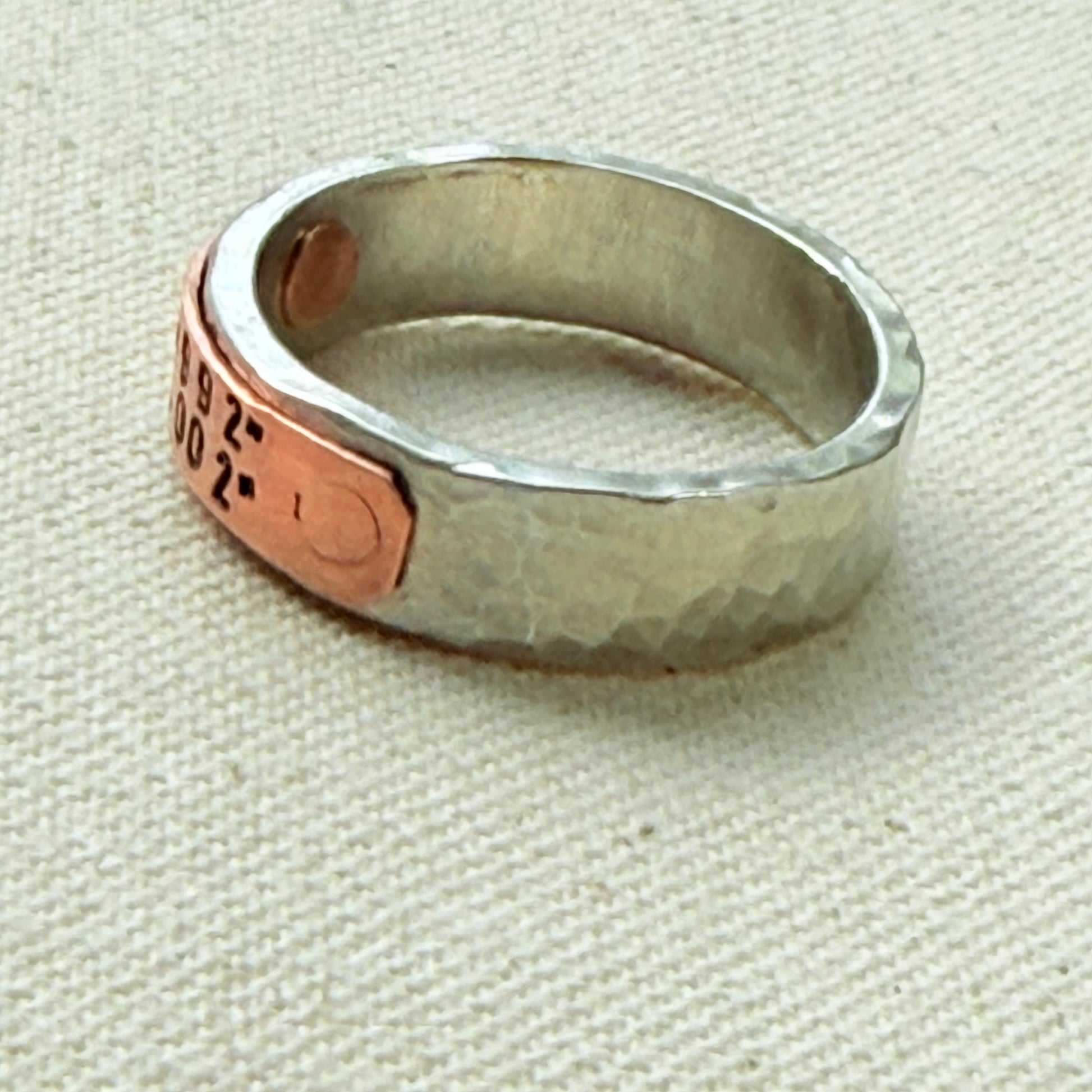 Sterling silver and copper hammered latitiude longitude ring for men or women - drake designs jewelry