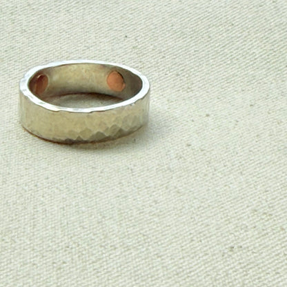 silver and copper hammered latitiude longitude ring for men or women - drake designs jewelry