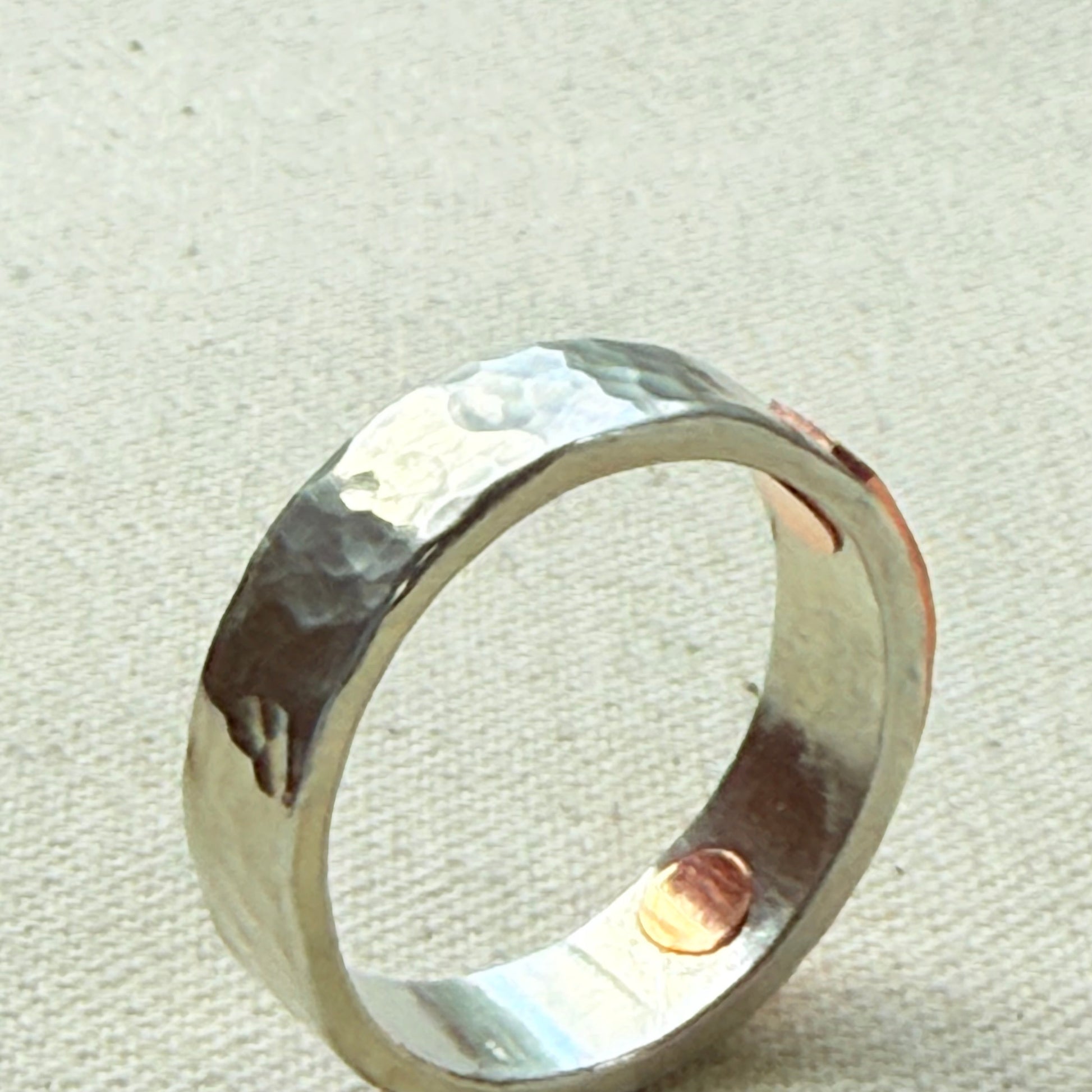 silver and copper hammered latitiude longitude ring for men or women - drake designs jewelry