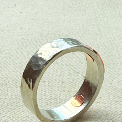silver and copper hammered latitiude longitude ring for men or women - drake designs jewelry
