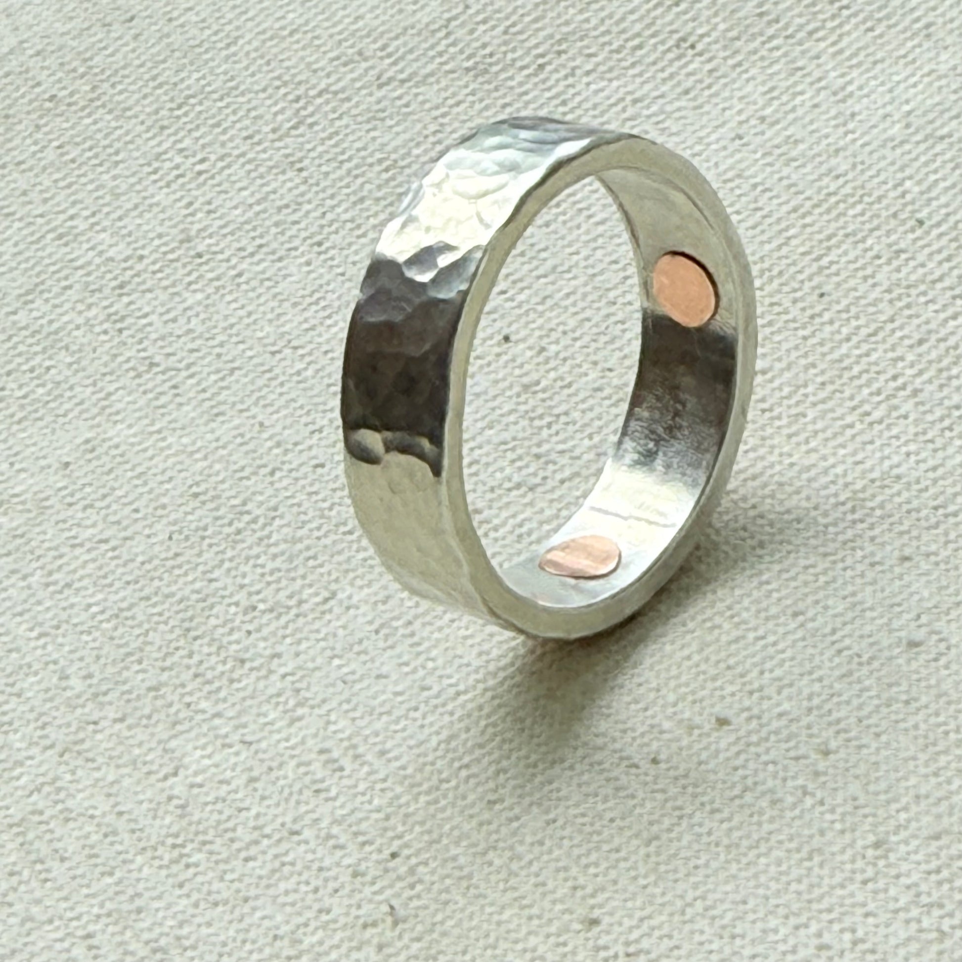 silver and copper hammered latitiude longitude ring for men or women - drake designs jewelry