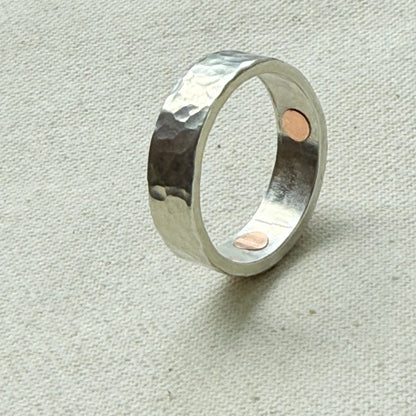 silver and copper hammered latitiude longitude ring for men or women - drake designs jewelry
