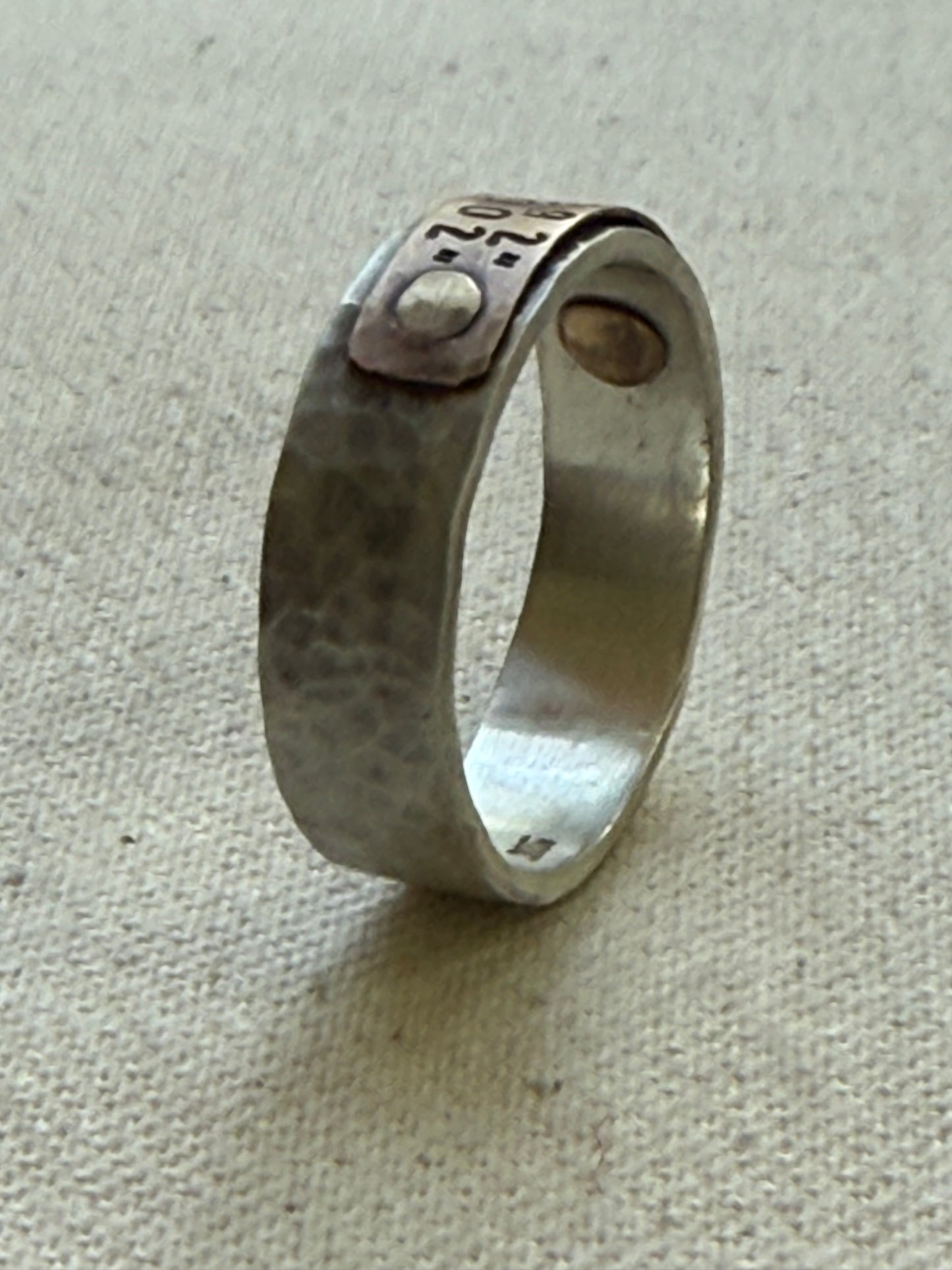 Sterling silver and copper hammered latitude longitude ring for men or women - drake designs jewelry
