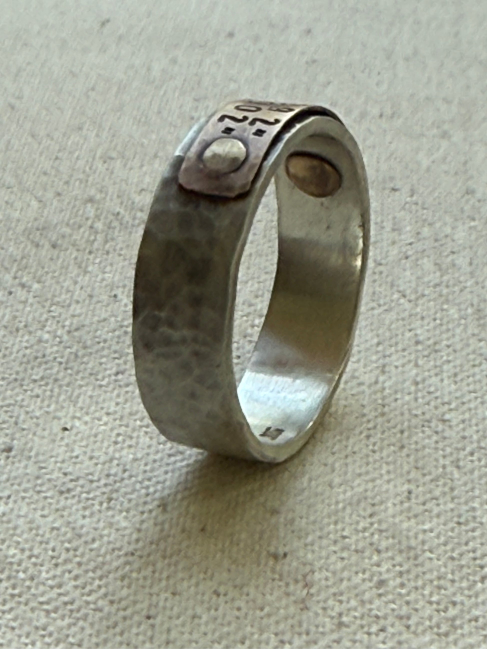 Sterling silver and copper hammered latitude longitude ring for men or women - drake designs jewelry