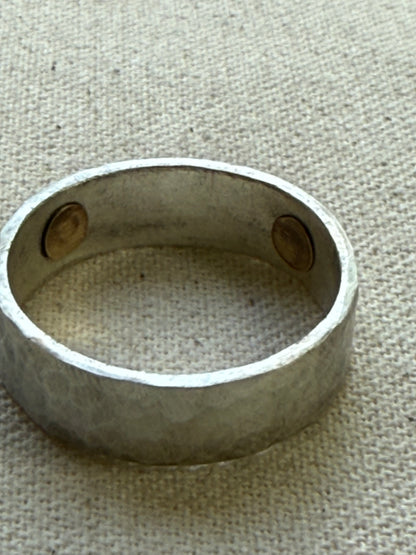 Sterling silver and copper hammered latitude longitude ring for men or women - drake designs jewelry
