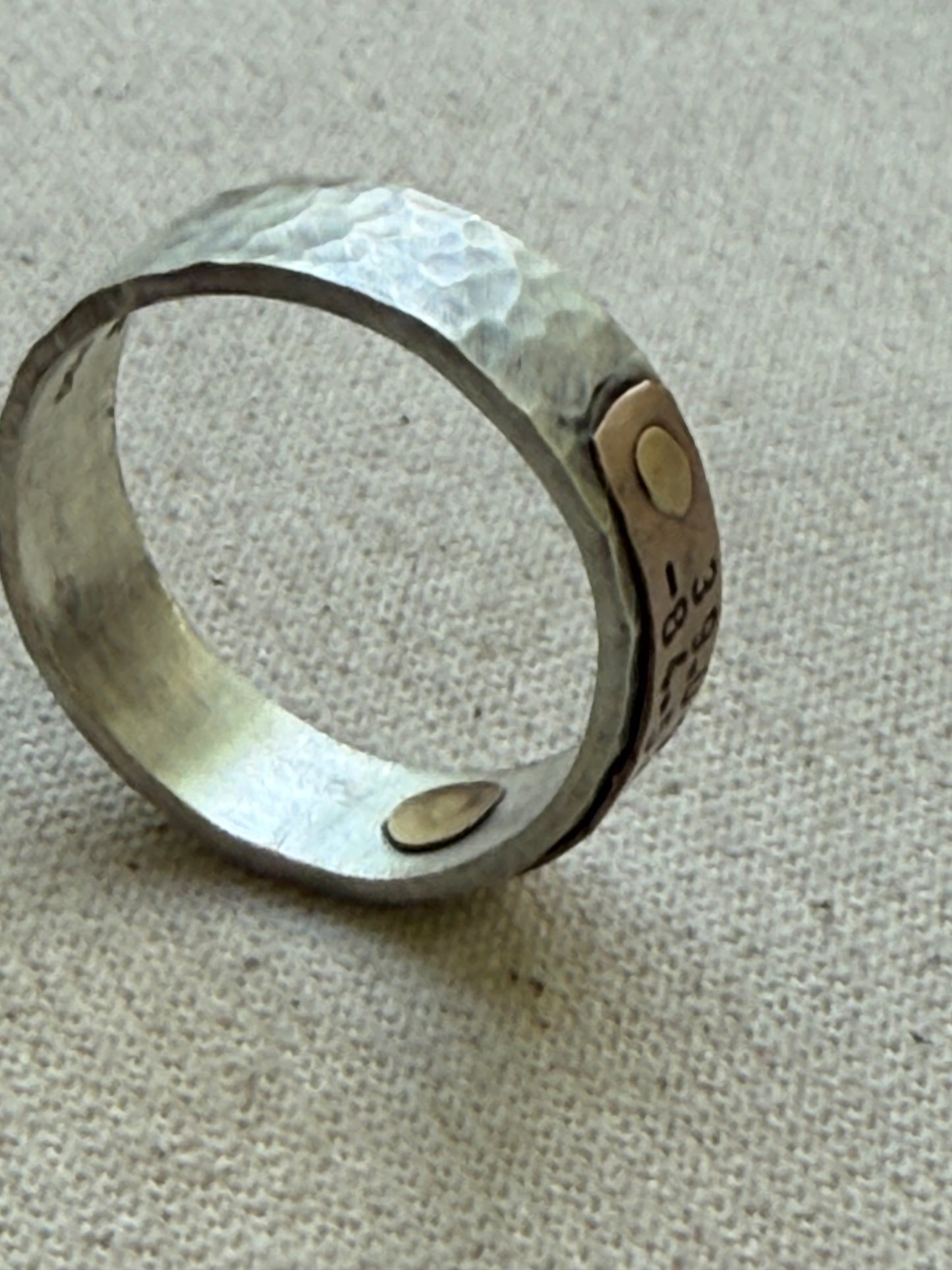 Sterling silver and copper hammered latitude longitude ring for men or women - drake designs jewelry