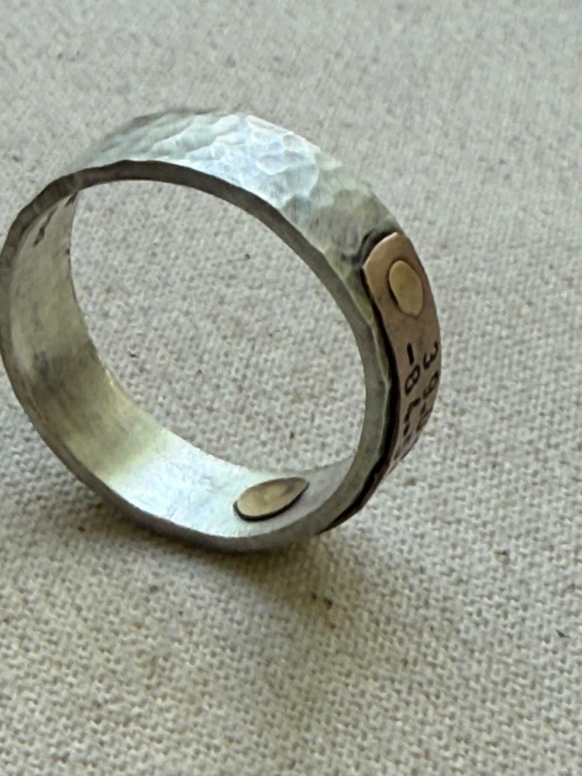 Sterling silver and copper hammered latitude longitude ring for men or women - drake designs jewelry