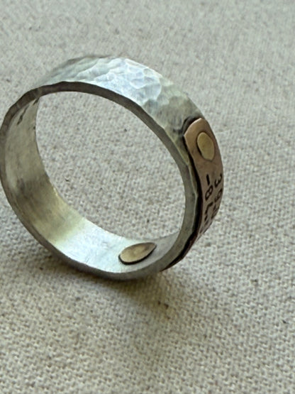 Sterling silver and copper hammered latitude longitude ring for men or women - drake designs jewelry