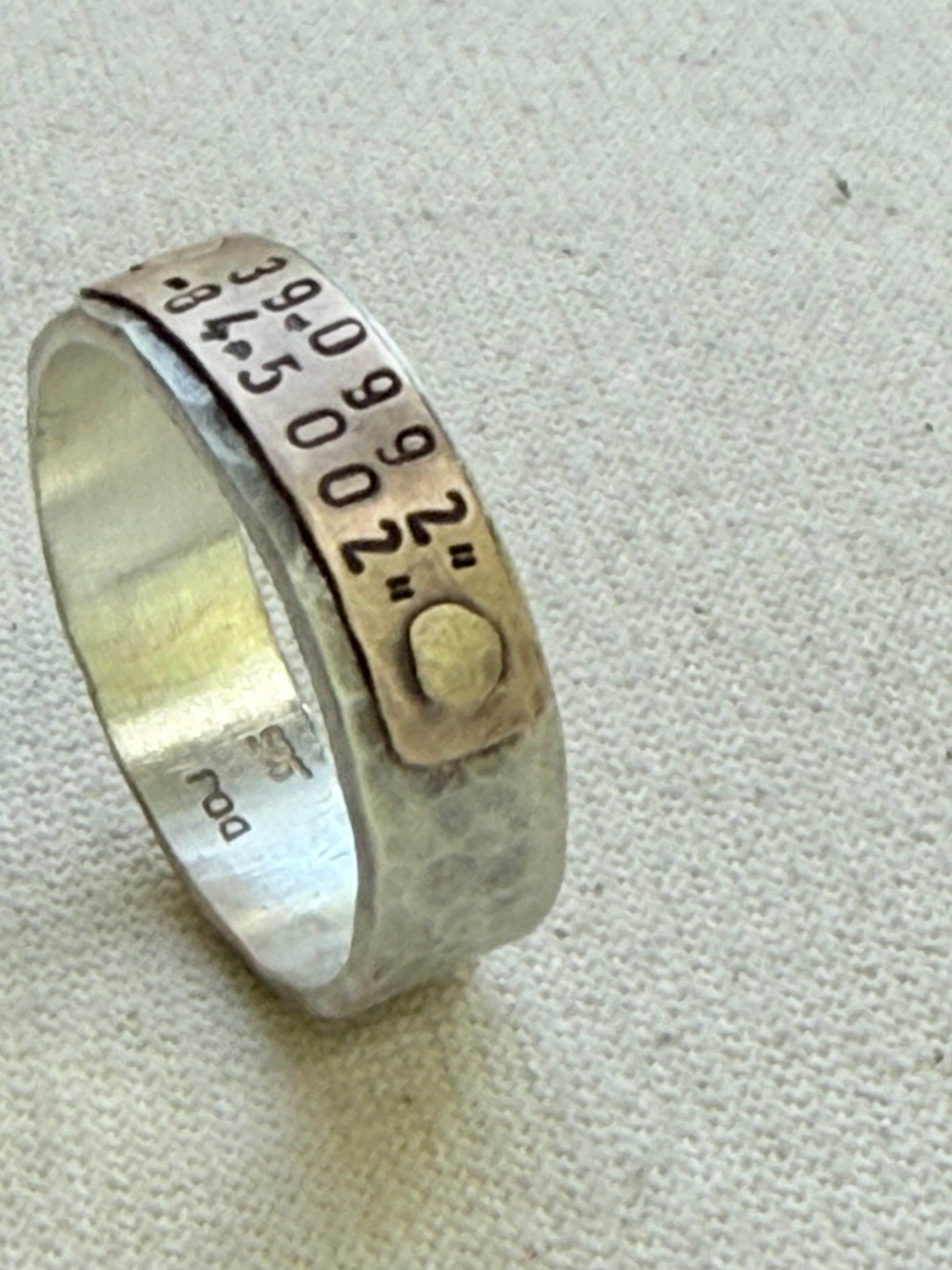 Sterling silver and copper hammered latitude longitude ring for men or women - drake designs jewelry