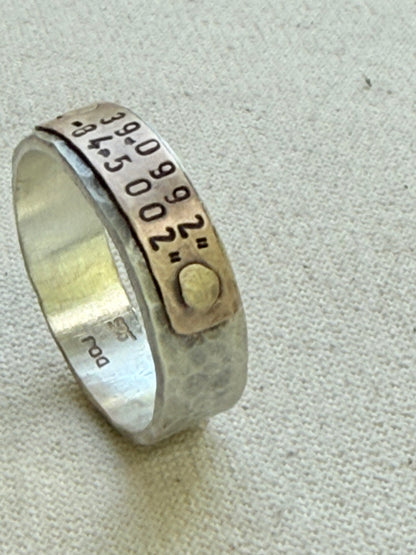 Sterling silver and copper hammered latitude longitude ring for men or women - drake designs jewelry