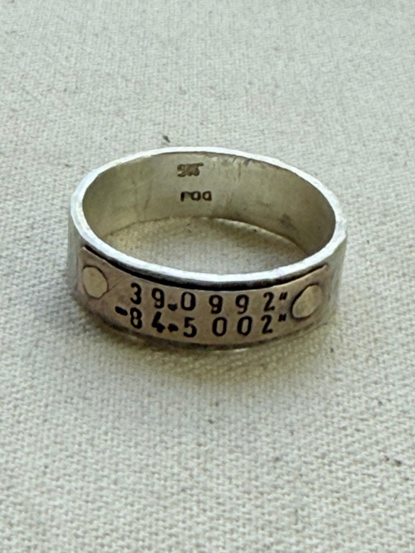Sterling silver and copper hammered latitude longitude ring for men or women - drake designs jewelry