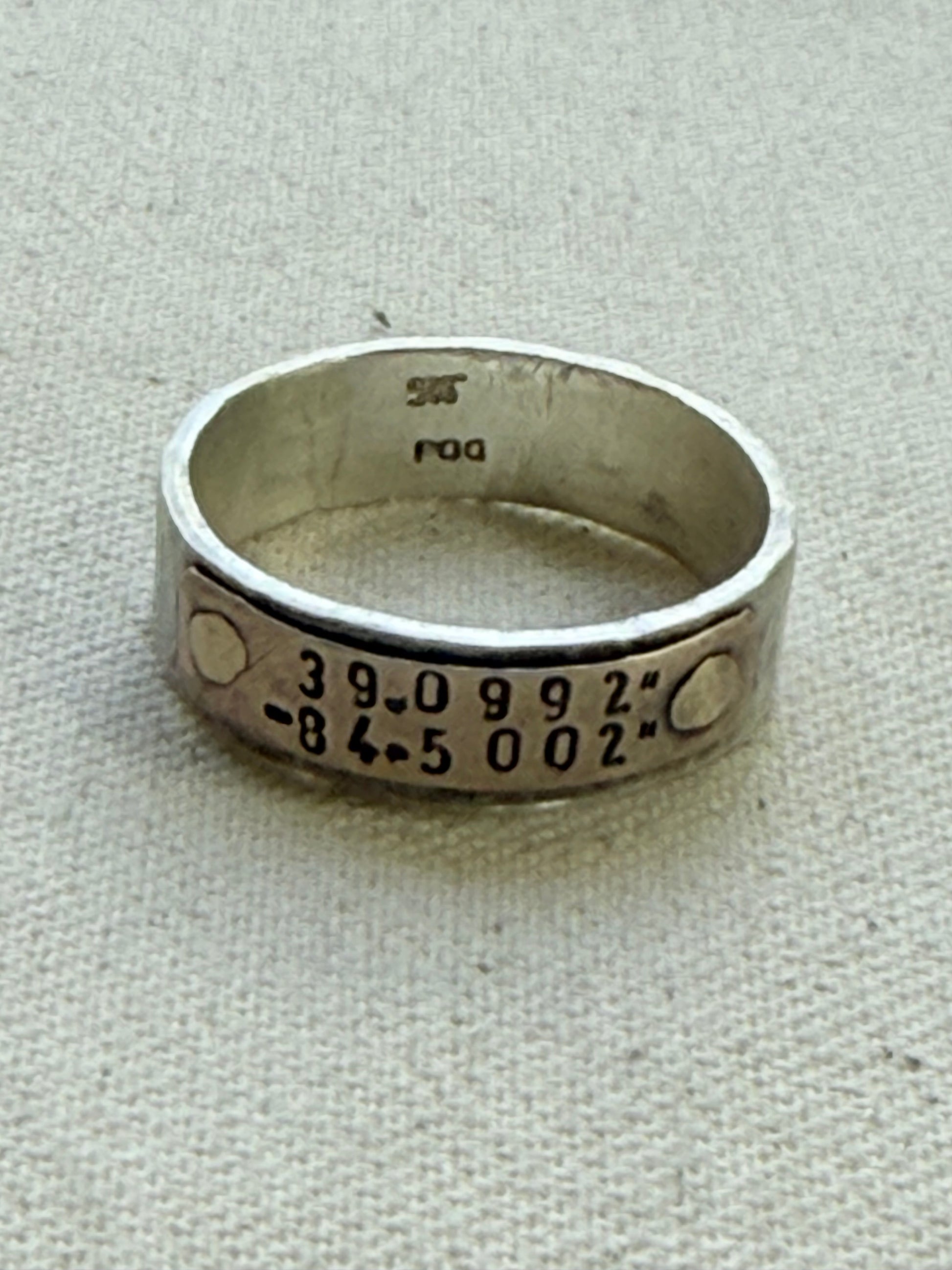 Sterling silver and copper hammered latitude longitude ring for men or women - drake designs jewelry