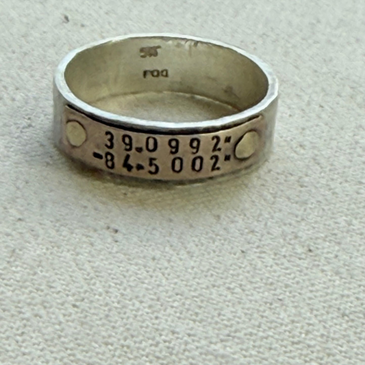 Sterling silver and copper hammered latitude longitude ring for men or women - drake designs jewelry
