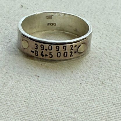 Sterling silver and copper hammered latitude longitude ring for men or women - drake designs jewelry