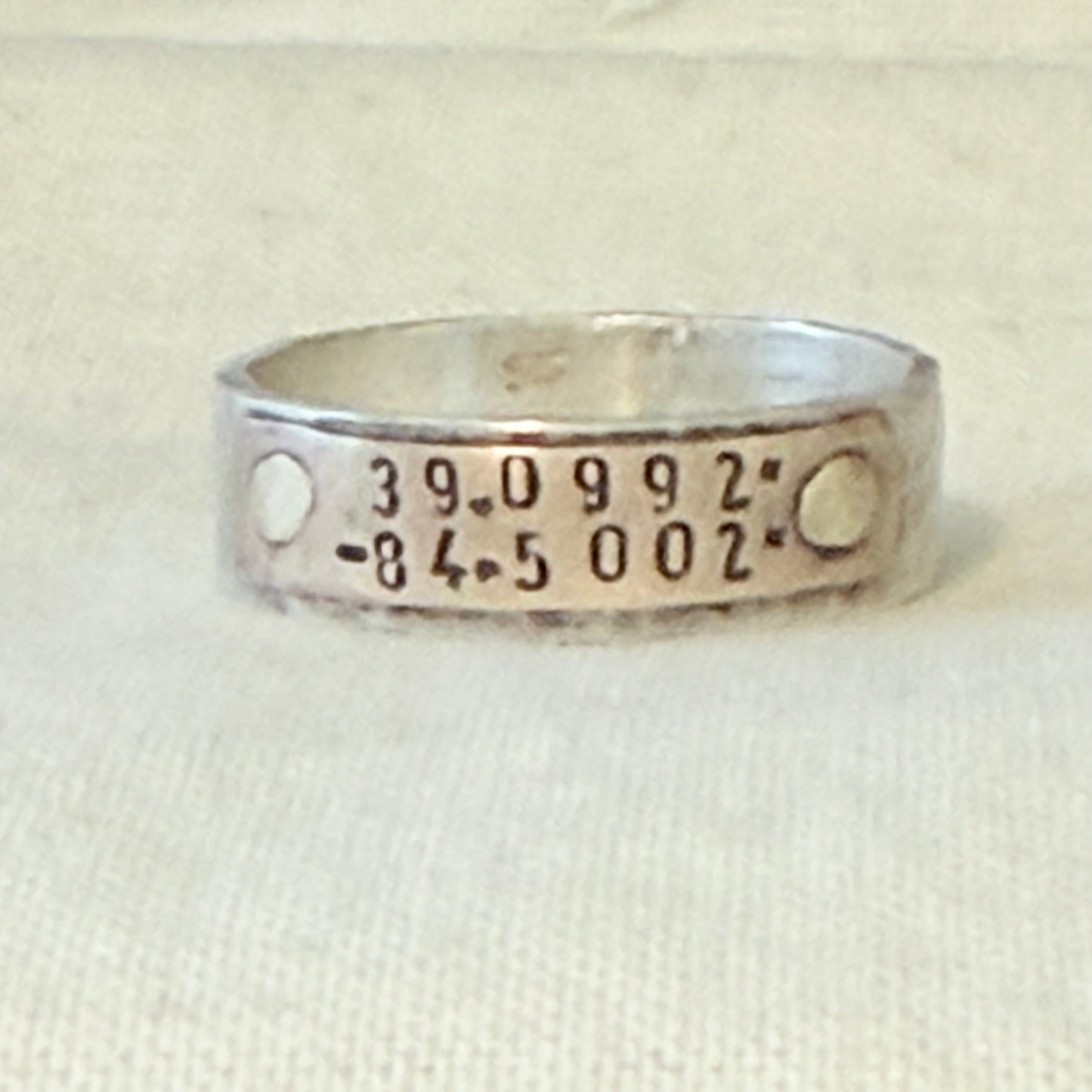 Solid sterling silver and gold bronze latitude longitude ring personalized for men or women - Drake designs jewelry