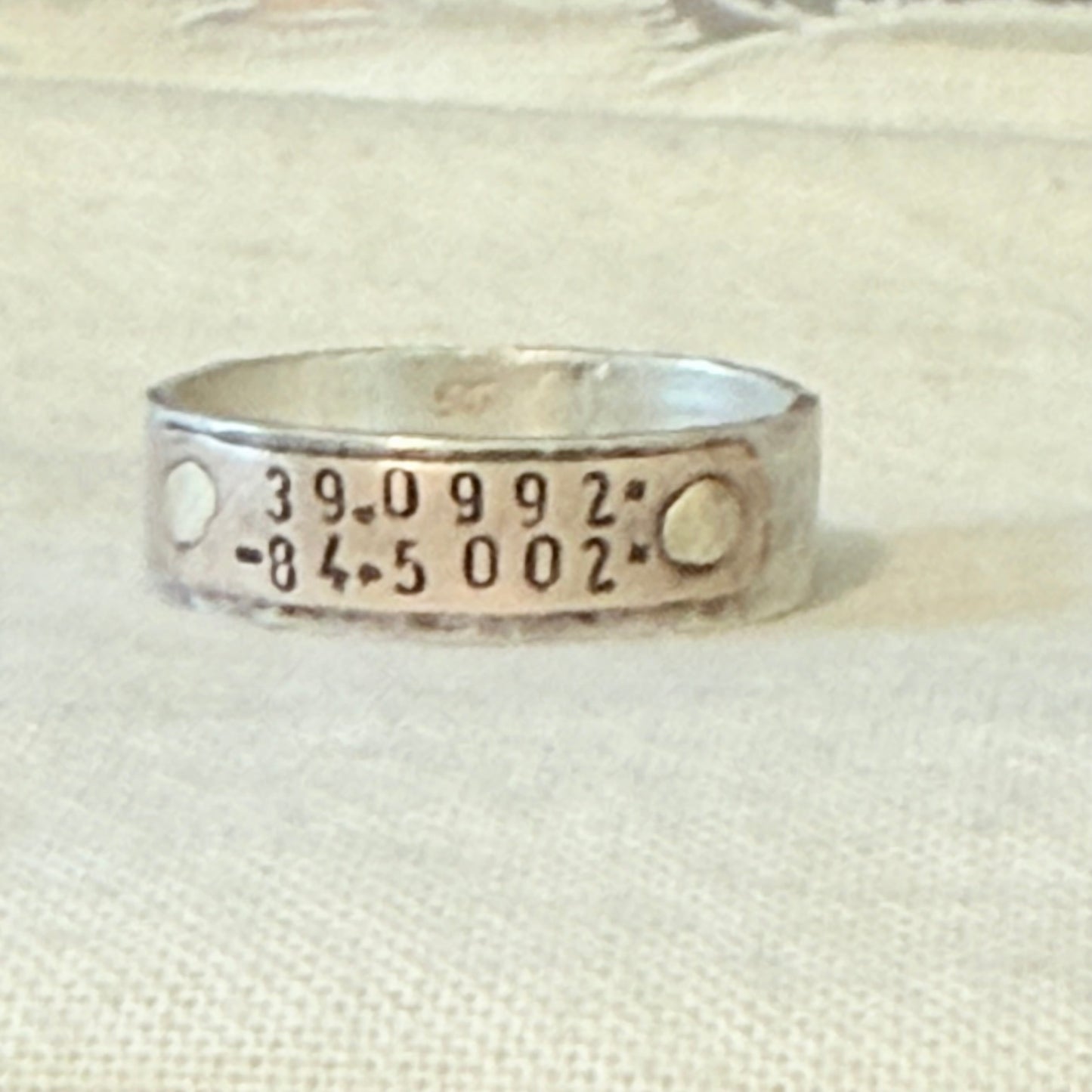 Sterling silver and copper hammered latitude longitude ring for men or women - drake designs jewelry