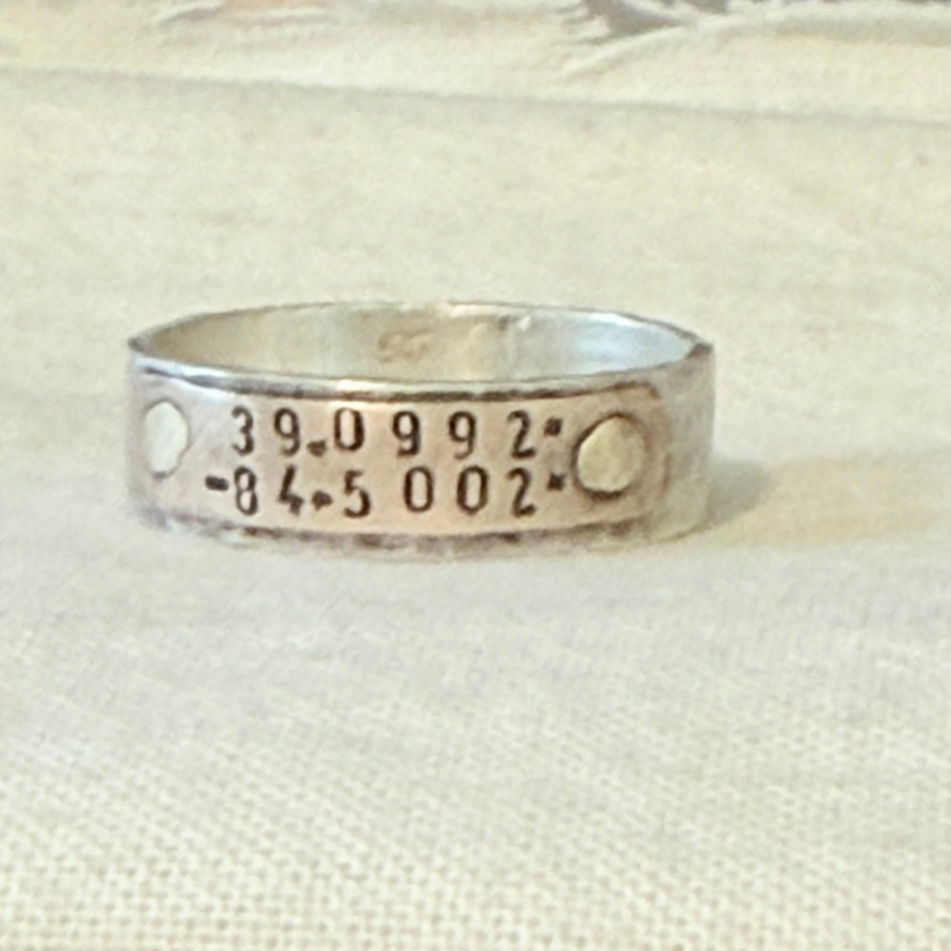 Sterling silver and copper hammered latitude longitude ring for men or women - drake designs jewelry