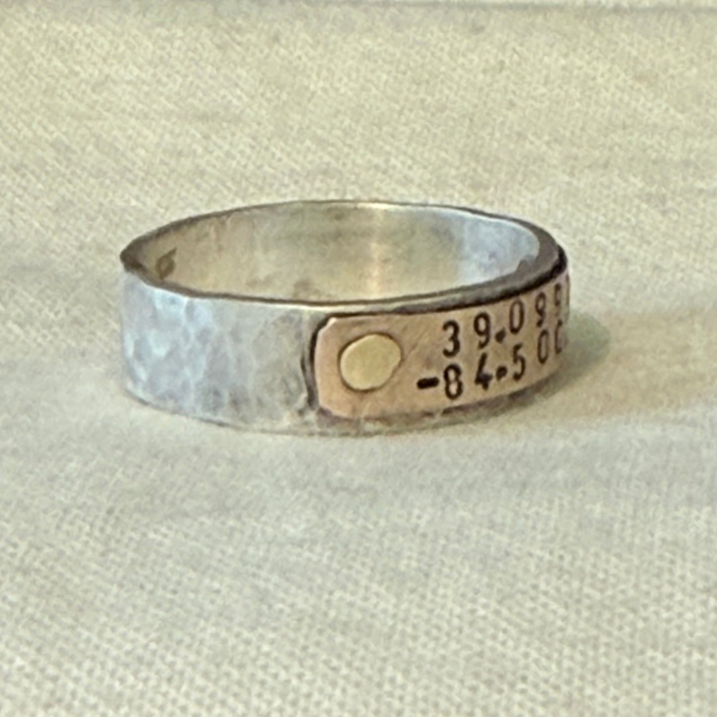 Sterling silver and copper hammered latitude longitude ring for men or women - drake designs jewelry