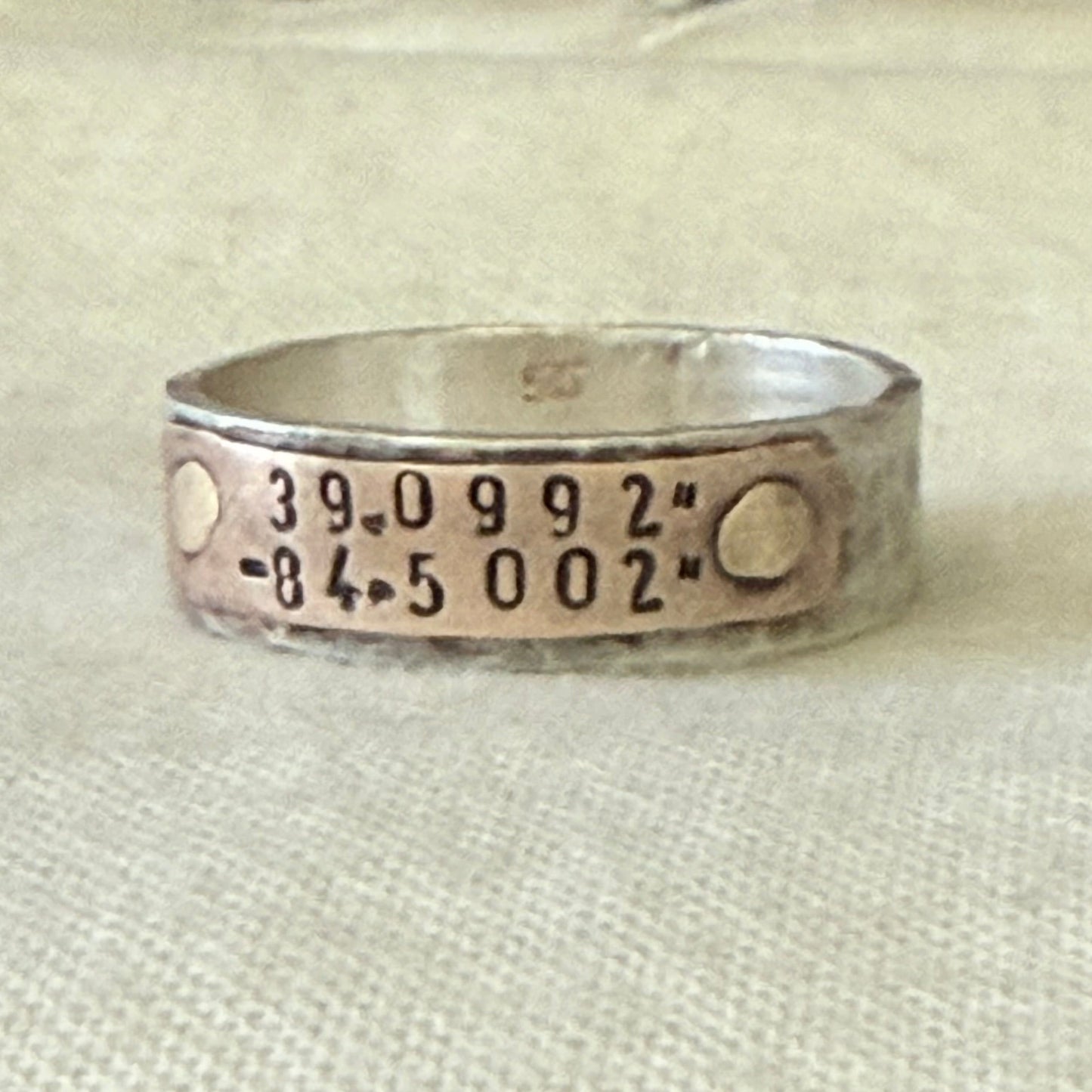 Sterling silver and copper hammered latitude longitude ring for men or women - drake designs jewelry