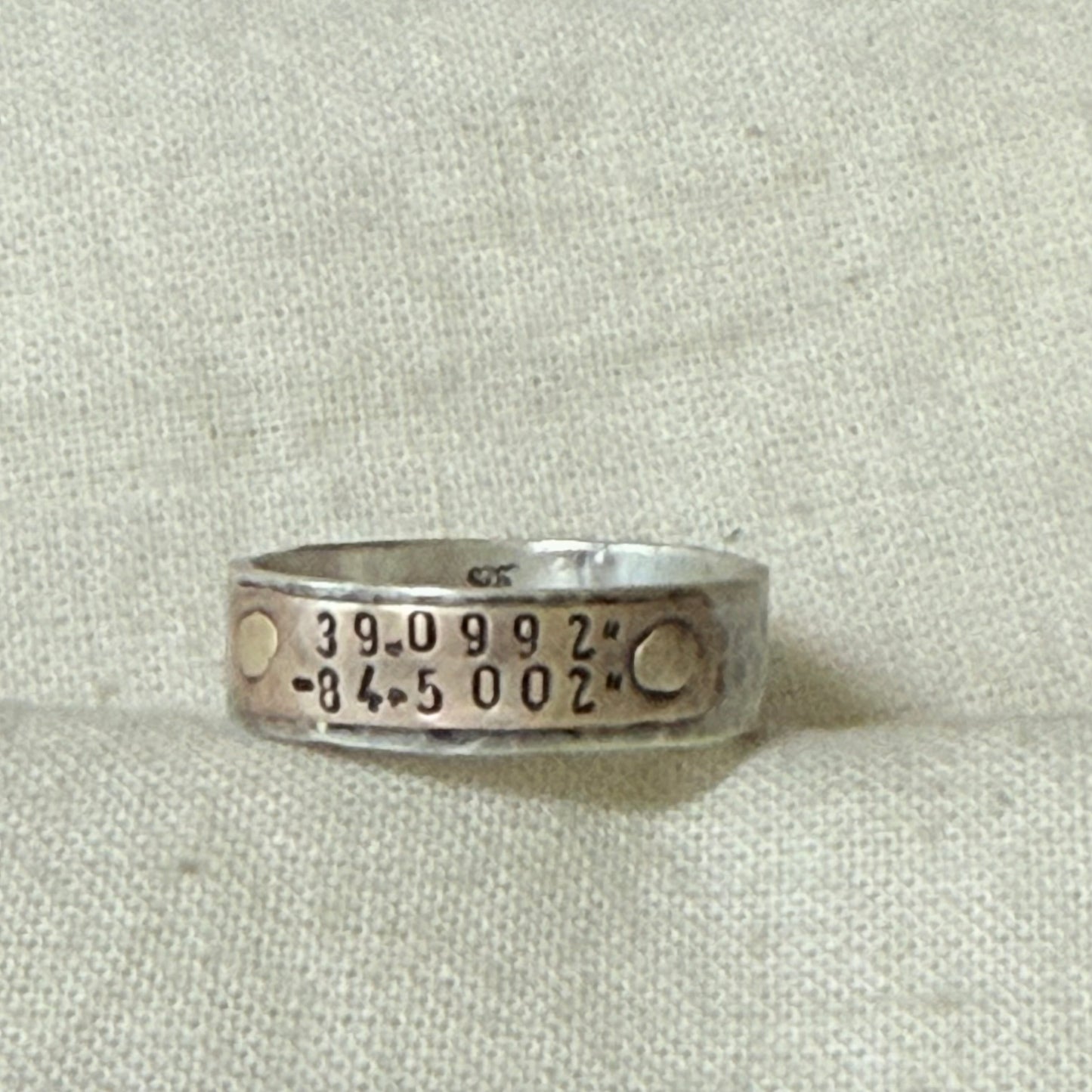 Sterling silver and copper hammered latitude longitude ring for men or women - drake designs jewelry