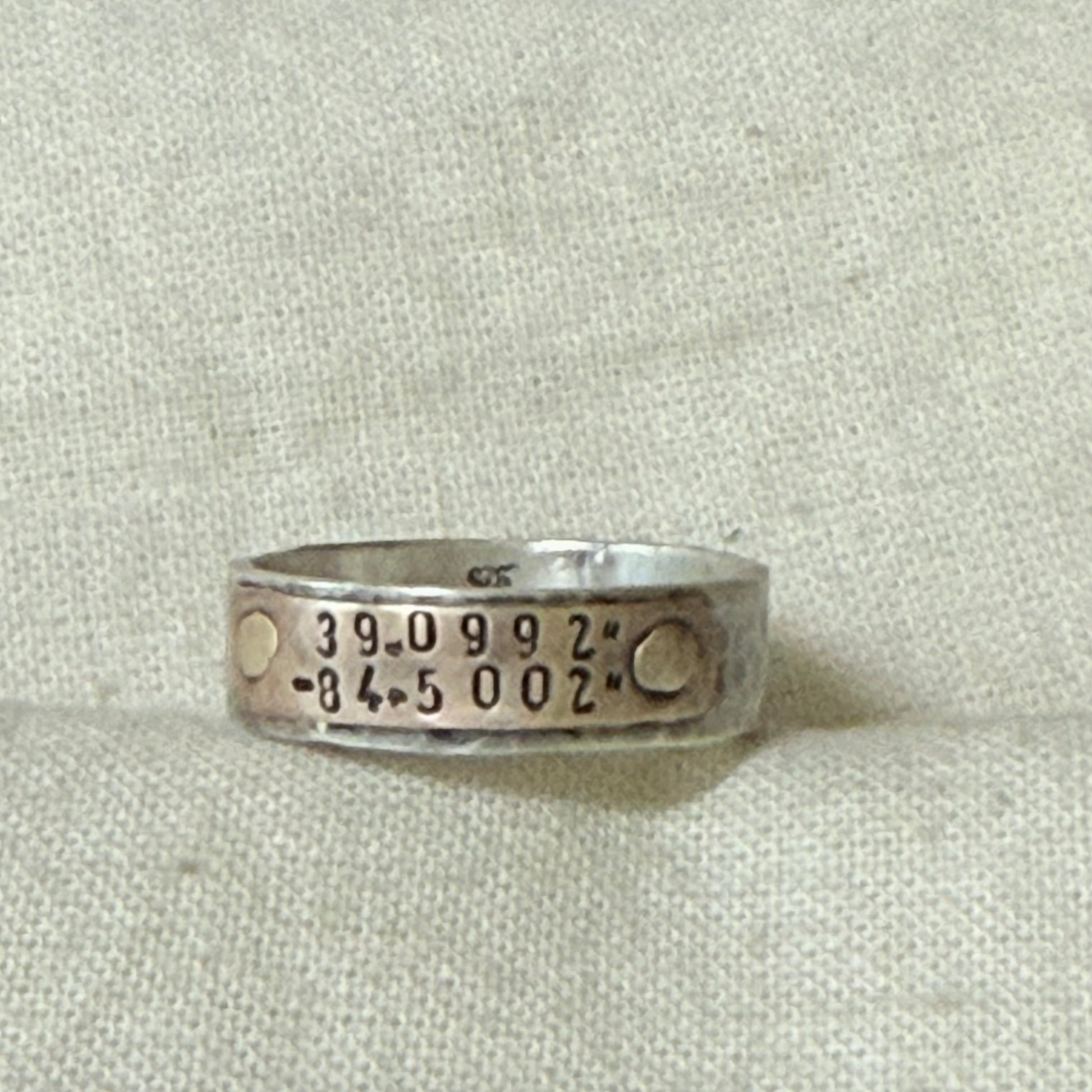 Sterling silver and copper hammered latitude longitude ring for men or women - drake designs jewelry