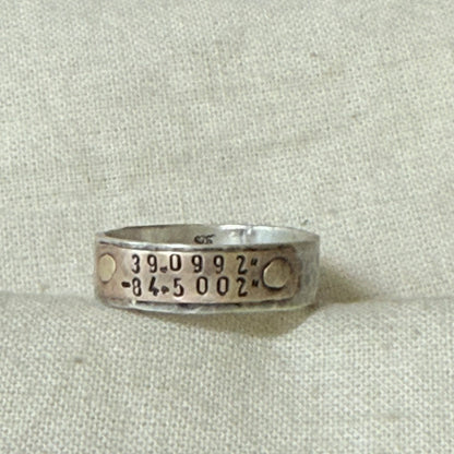 Sterling silver and copper hammered latitude longitude ring for men or women - drake designs jewelry