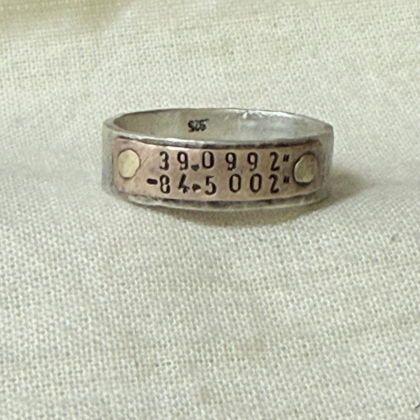 Sterling silver and copper hammered latitude longitude ring for men or women - drake designs jewelry