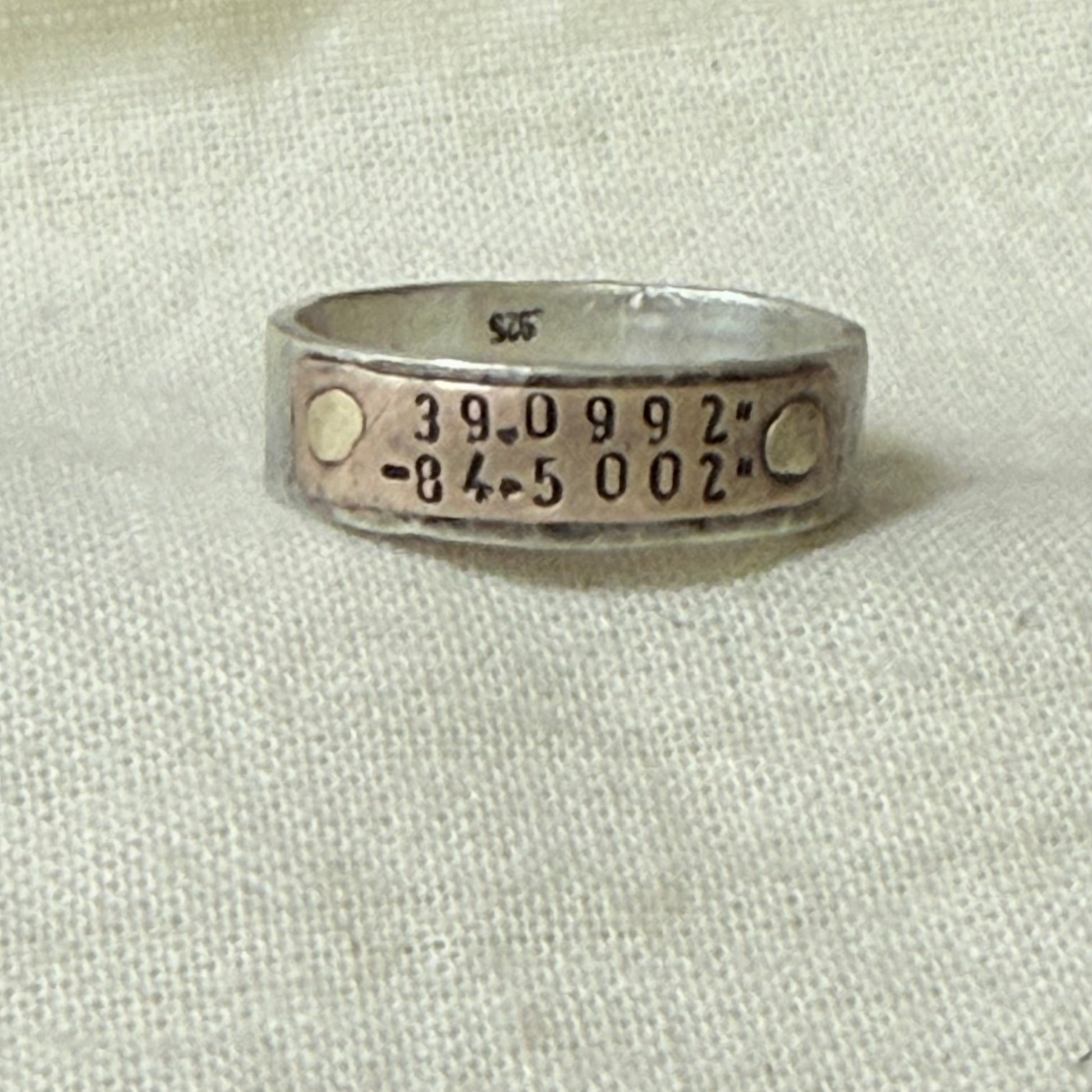 Sterling silver and copper hammered latitude longitude ring for men or women - drake designs jewelry