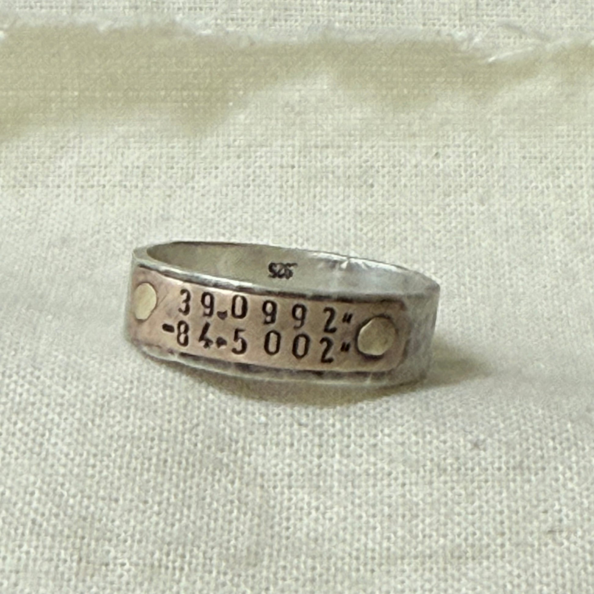 Sterling silver and copper hammered latitude longitude ring for men or women - drake designs jewelry