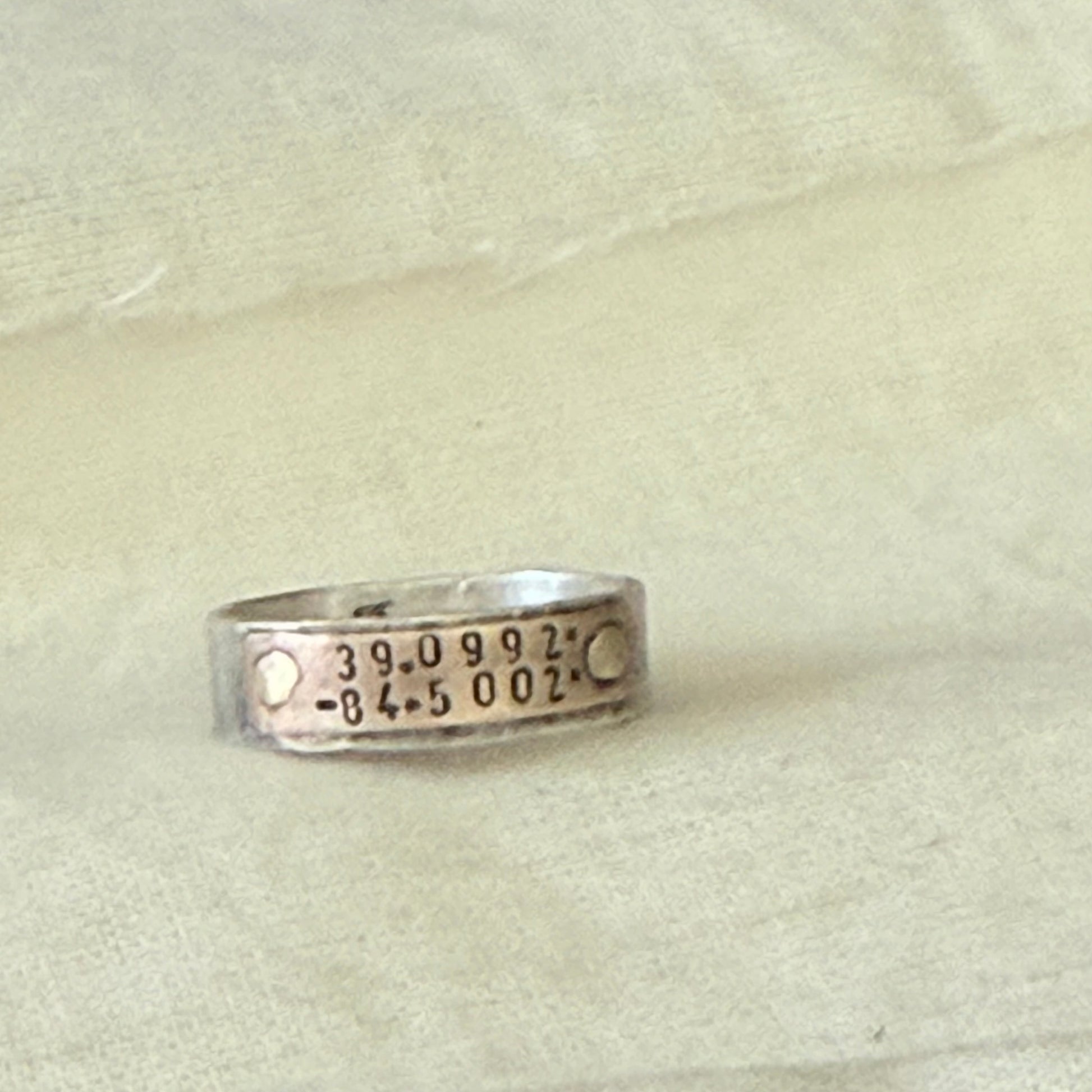 Sterling silver and copper hammered latitude longitude ring for men or women - drake designs jewelry
