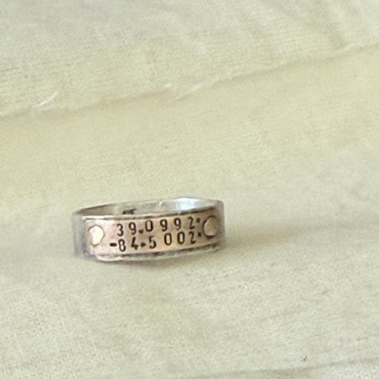 Sterling silver and copper hammered latitude longitude ring for men or women - drake designs jewelry