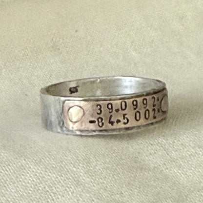 Solid Sterling silver an gold bronze mixed metal latitude longitude ring made to order - drake designs jewelry