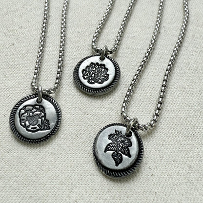 Wax seal birth flower necklace for mom silver - drake designs jewelry