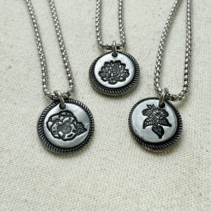 Wax seal birth flower necklace for mom silver - drake designs jewelry
