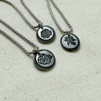 Wax seal birth flower necklace for mom silver - drake designs jewelry