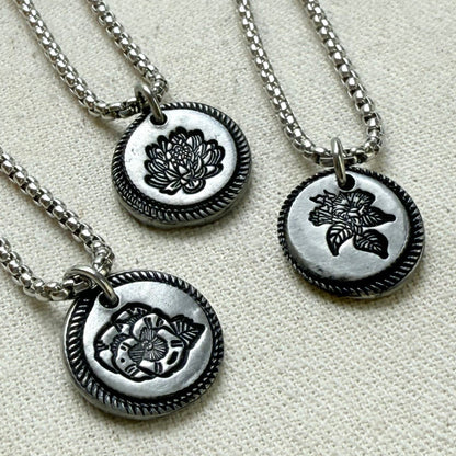 Wax seal birth flower necklace for mom silver - drake designs jewelry