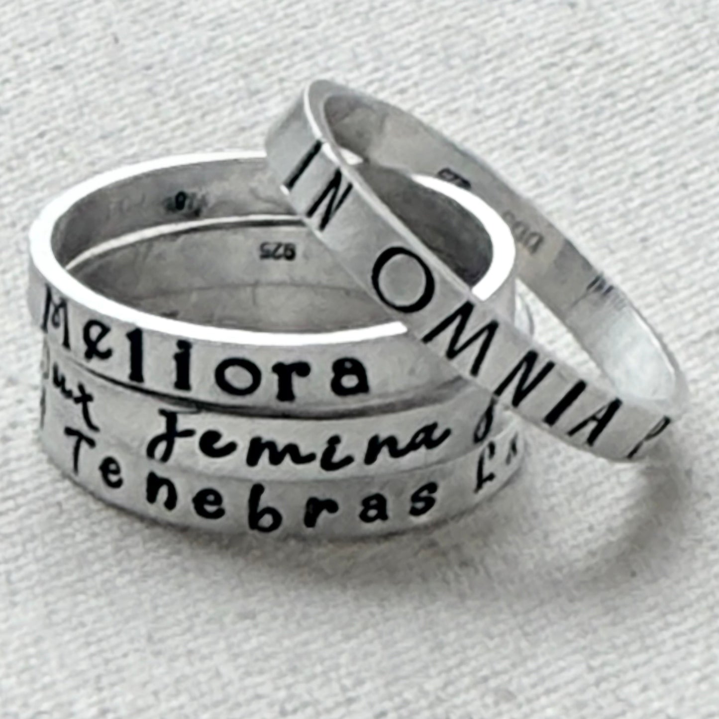 Sterling silver Poesy, Posy, Posey or Posie rings with kids names or mantra in your choice of font - drake designs jewelry