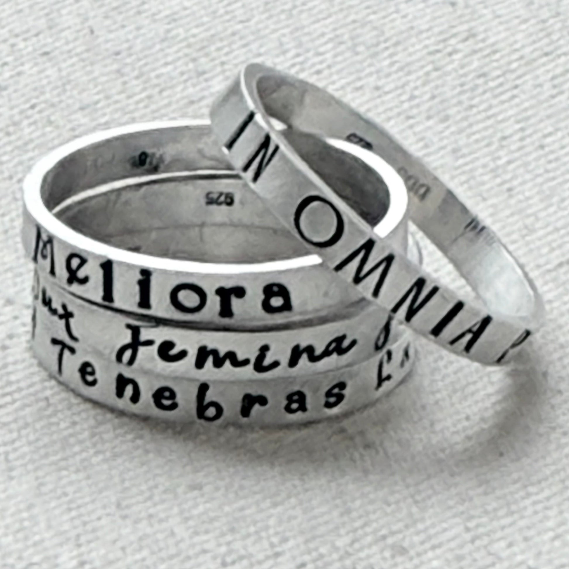 Sterling silver Poesy, Posy, Posey or Posie rings with kids names or mantra in your choice of font - drake designs jewelry