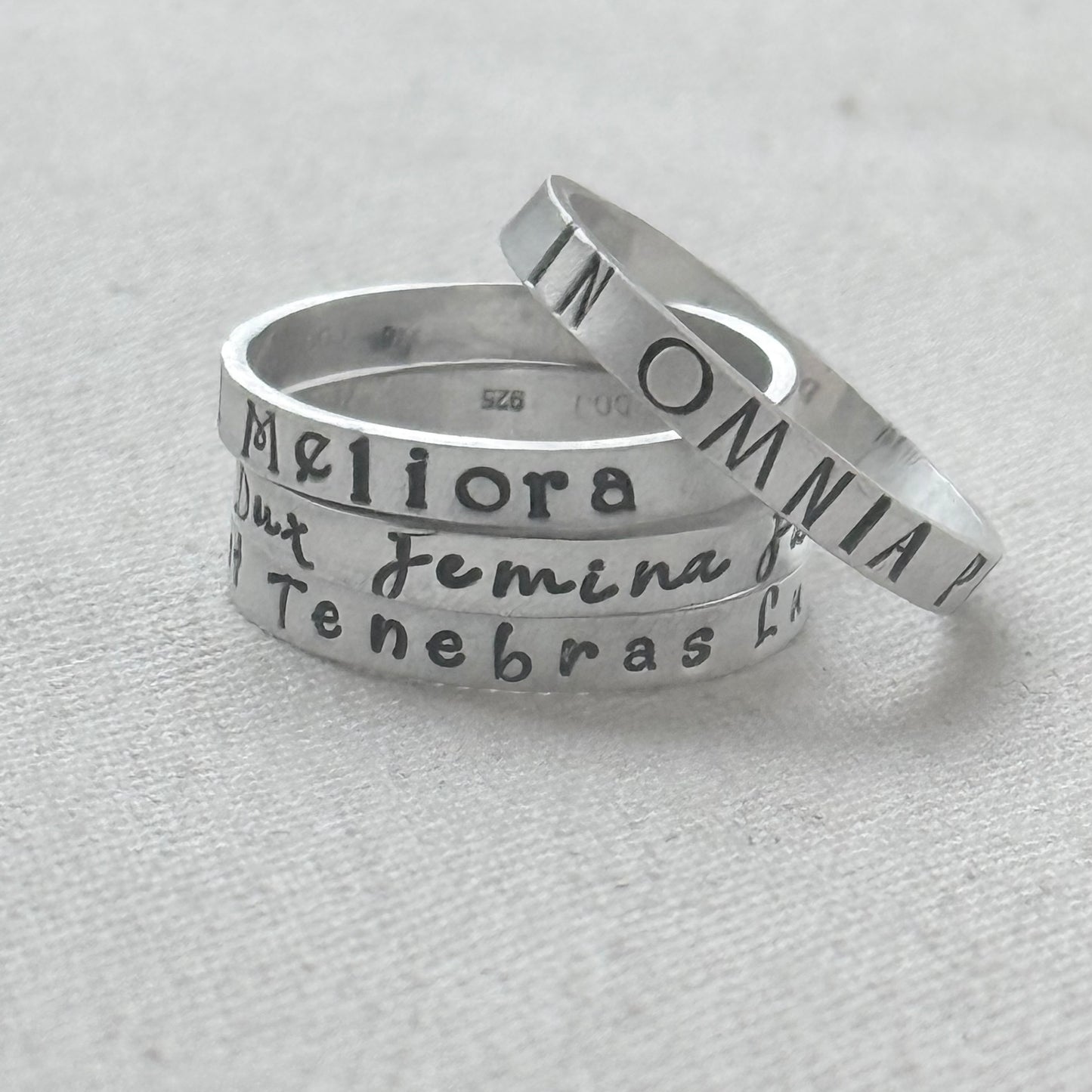 Sterling silver Poesy, Posy, Posey or Posie rings with kids names or mantra in your choice of font - drake designs jewelry