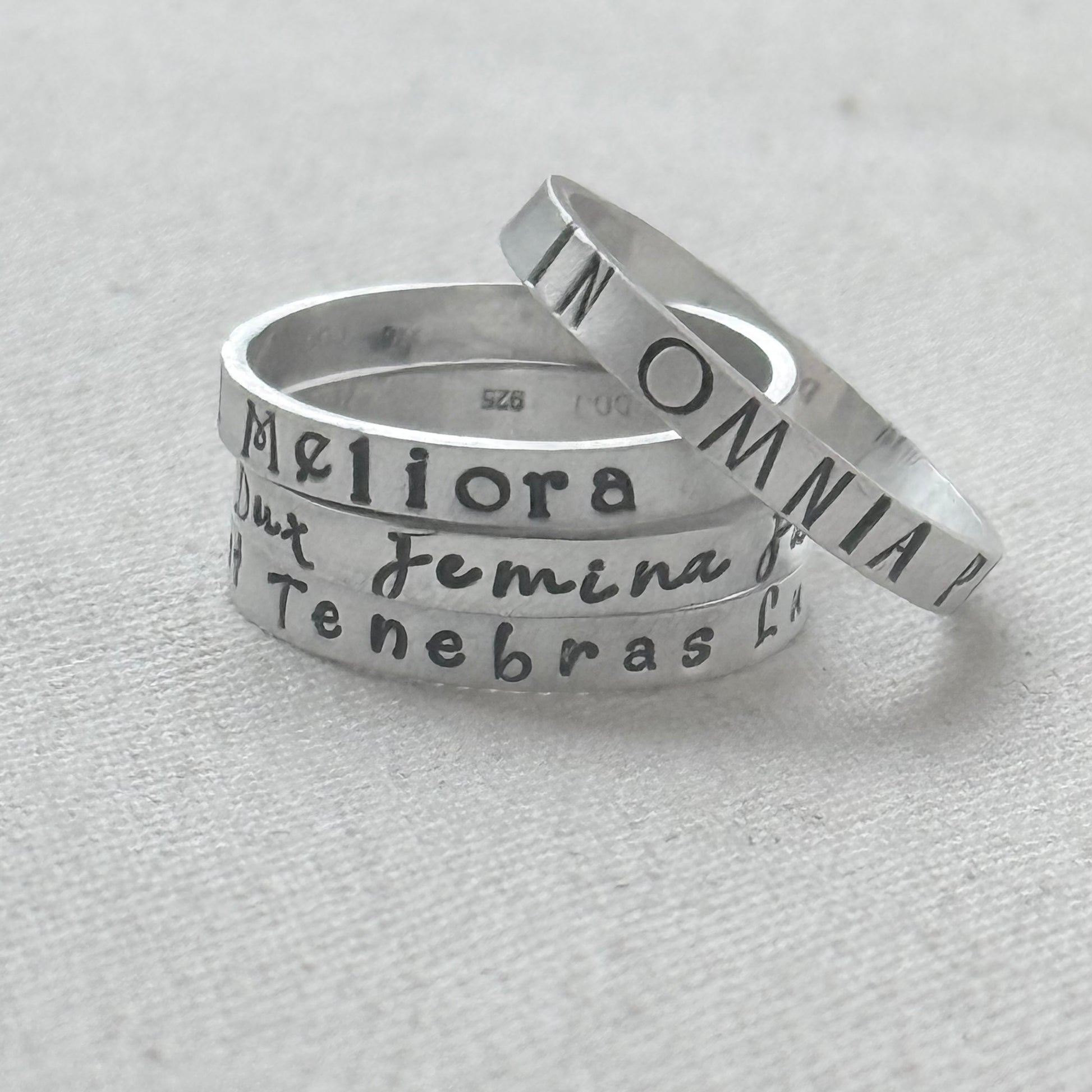 Sterling silver Poesy, Posy, Posey or Posie rings with kids names or mantra in your choice of font - drake designs jewelry