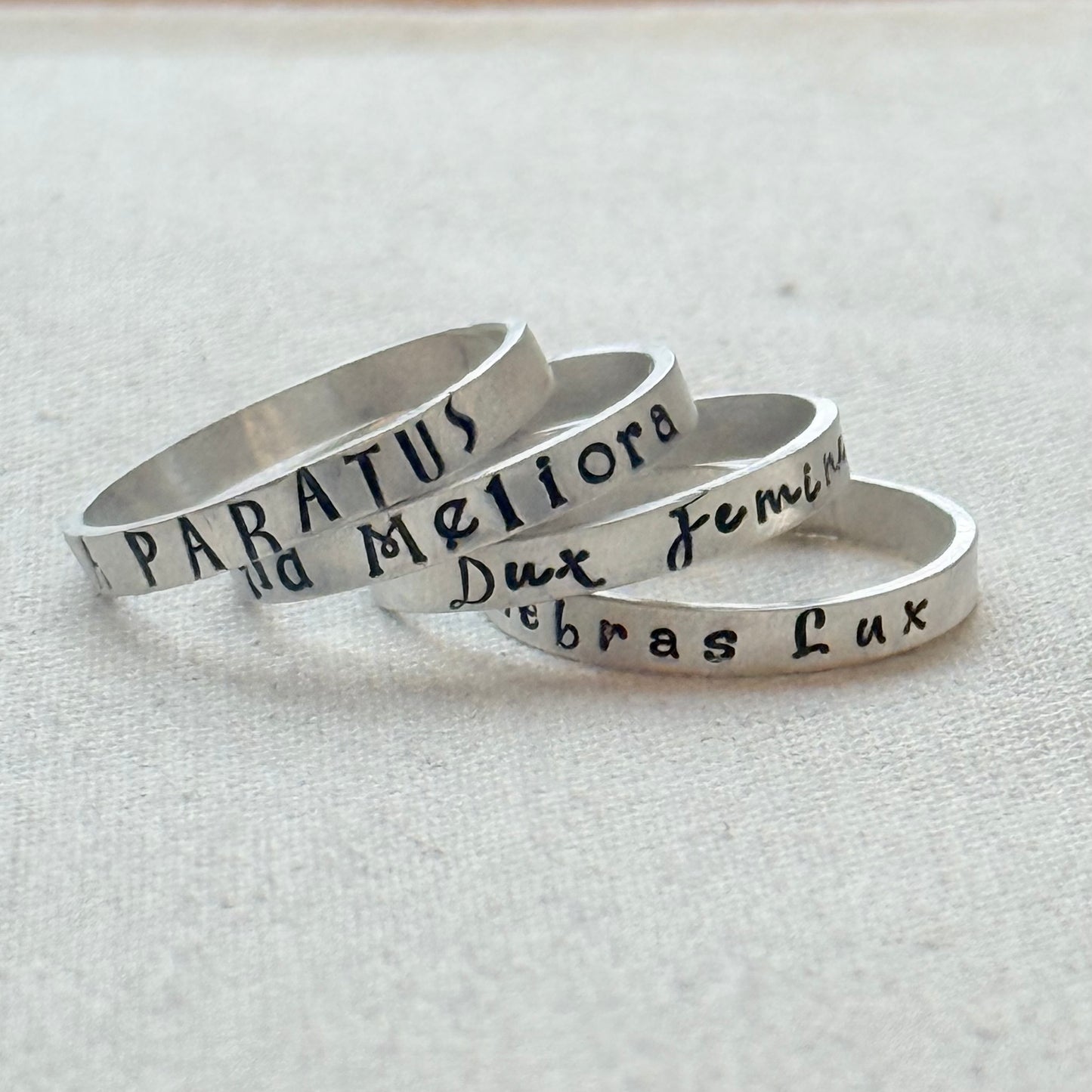 Sterling silver Poesy, Posy, Posey or Posie rings with kids names or mantra in your choice of font - drake designs jewelry