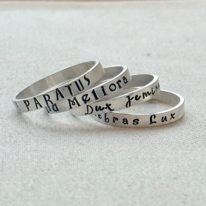 Sterling silver Poesy, Posy, Posey or Posie rings with kids names or mantra in your choice of font - drake designs jewelry