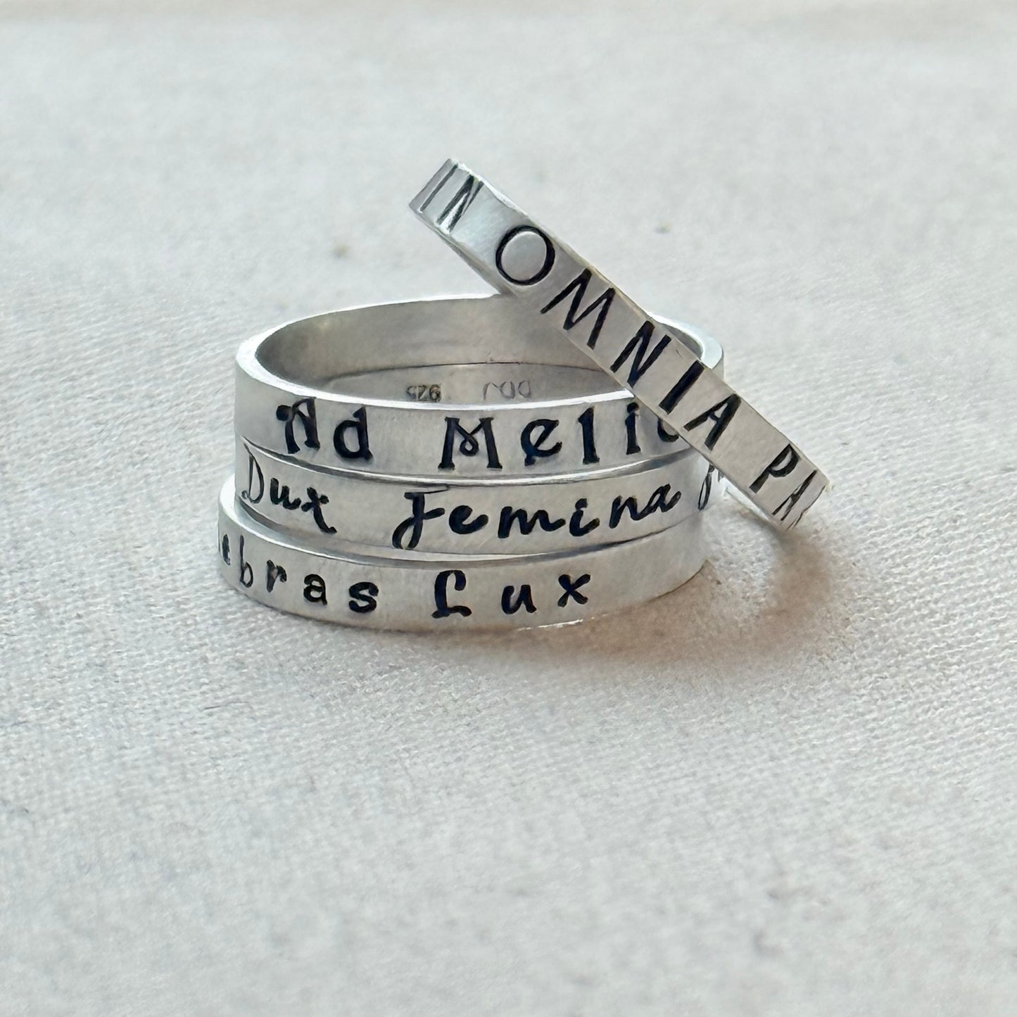 Sterling silver Poesy, Posy, Posey or Posie rings with kids names or mantra in your choice of font - drake designs jewelry