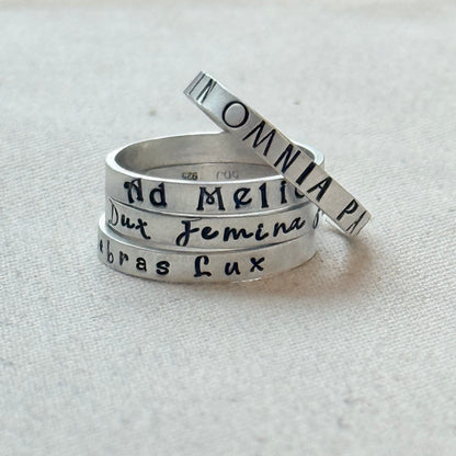 Sterling silver Poesy, Posy, Posey or Posie rings with kids names or mantra in your choice of font - drake designs jewelry