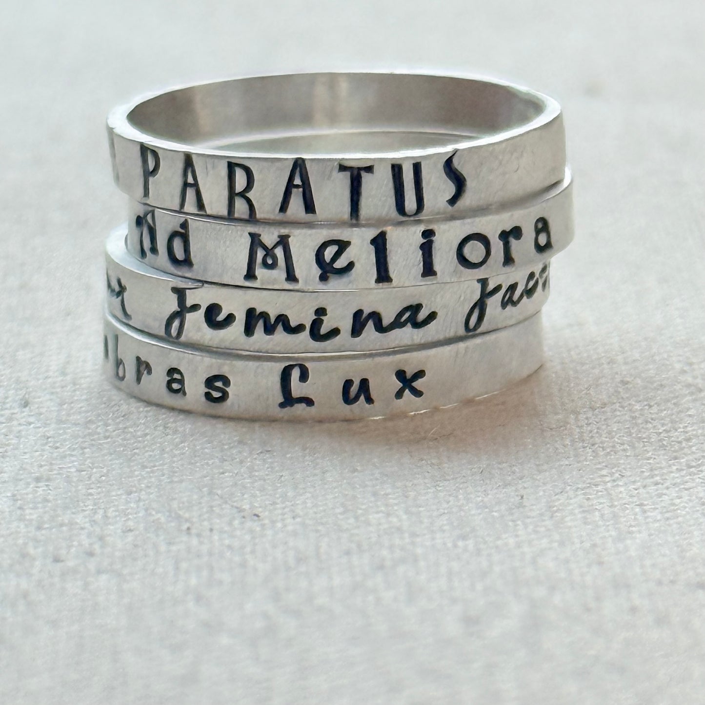 Sterling silver Poesy, Posy, Posey or Posie rings with kids names or mantra in your choice of font - drake designs jewelry