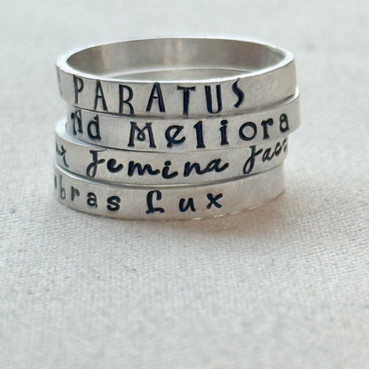 Sterling silver Poesy, Posy, Posey or Posie rings with kids names or mantra in your choice of font - drake designs jewelry