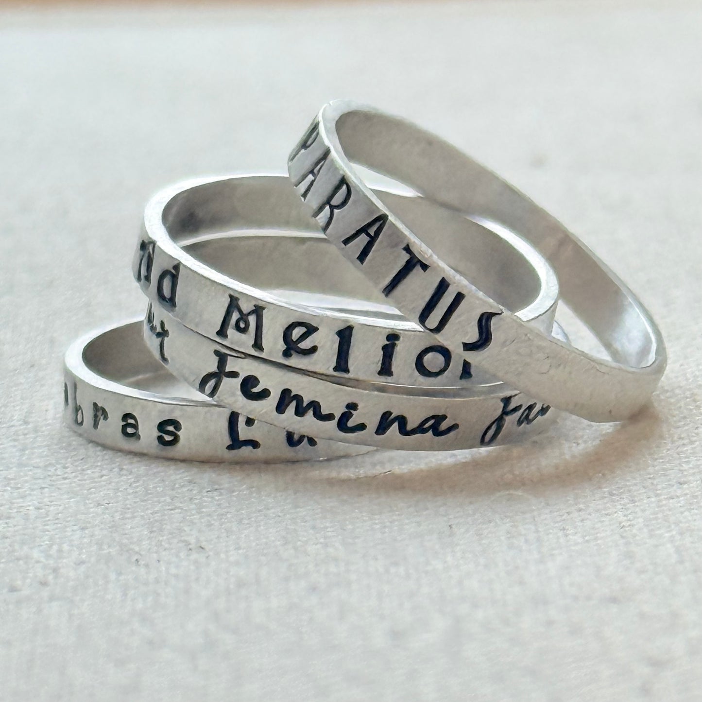 Sterling silver Poesy, Posy, Posey or Posie rings with kids names or mantra in your choice of font - drake designs jewelry