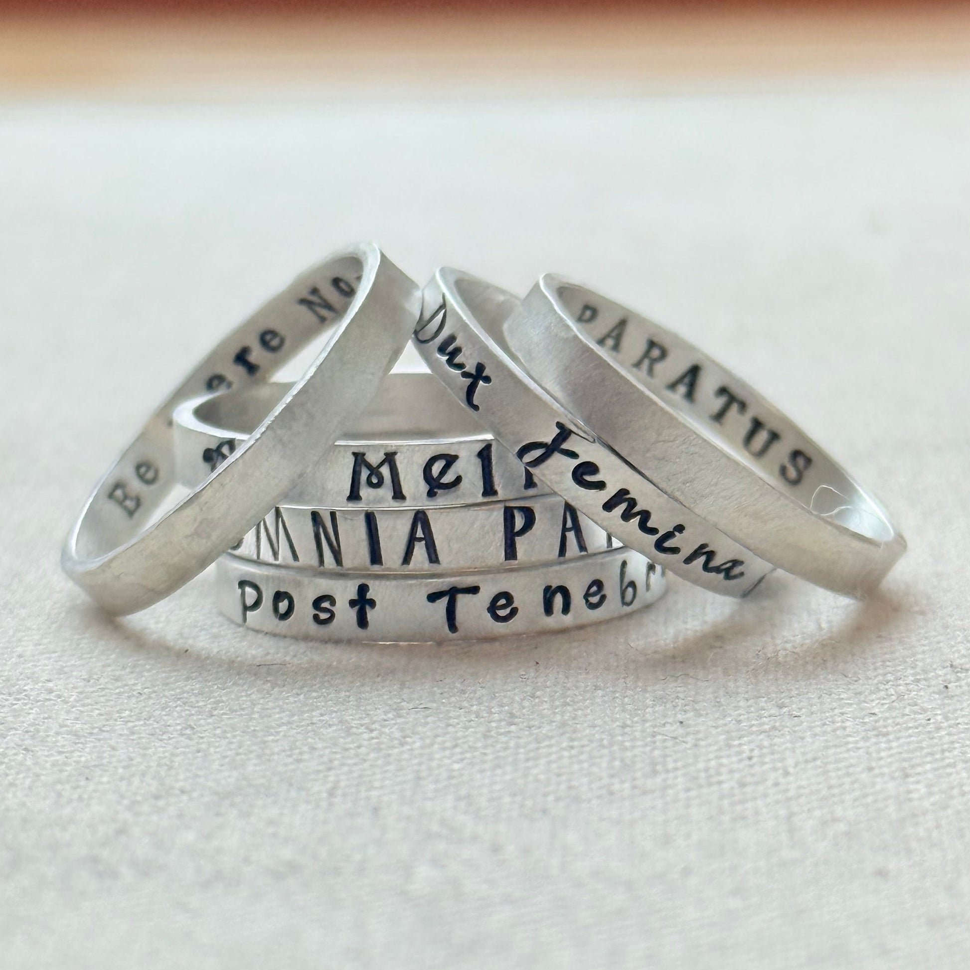 Sterling silver Poesy, Posy, Posey or Posie rings with kids names or mantra in your choice of font - drake designs jewelry