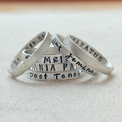 Sterling silver Poesy, Posy, Posey or Posie rings with kids names or mantra in your choice of font - drake designs jewelry