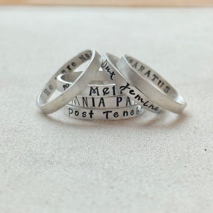 Sterling silver Poesy, Posy, Posey or Posie rings with kids names or mantra in your choice of font - drake designs jewelry